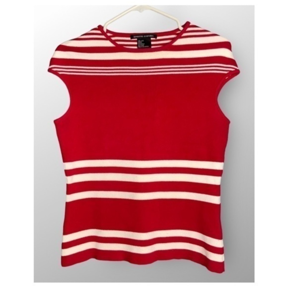 Pierre Cardin Vintage Red-White Stripe Sleeveless Knit Top L